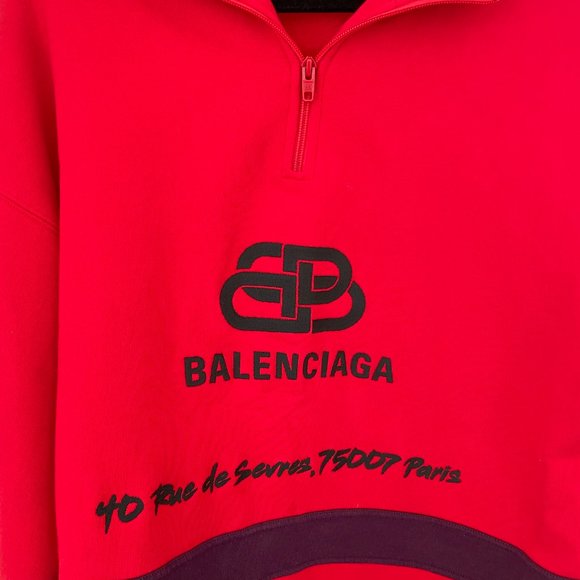 Balenciaga Ski Half Zip Sweatshirt Red Cotton Embroidered BB Logo Small - Picture 8 of 16